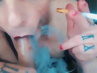 Hot FEMBOY Smokes & SUCKS 9" Dildo