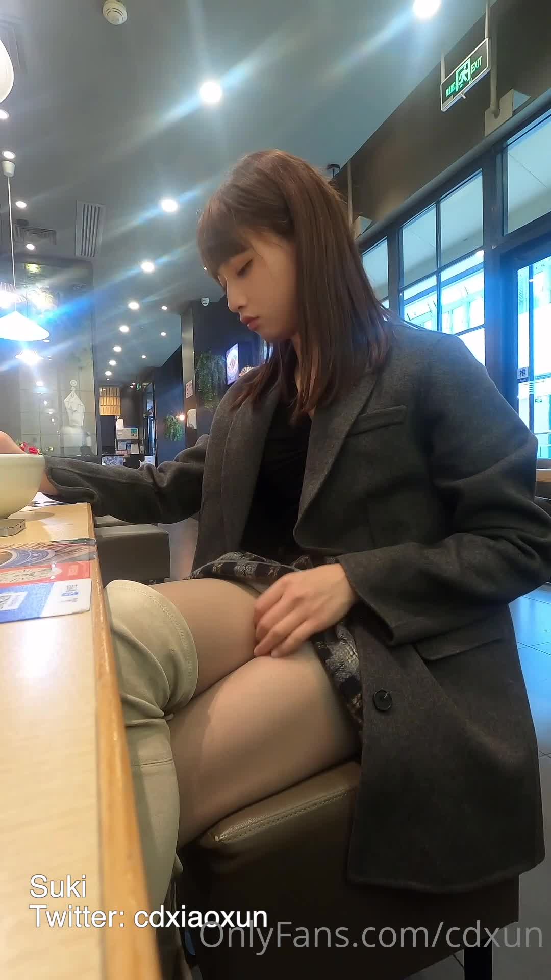 Suki Trans Cums in a Restaurant